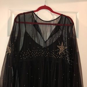 Black mesh and gold star mesh maxi dress